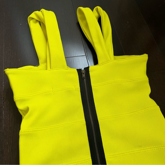Bright Yellow/Green Tight Fitted Mini Dress Size Small - Picture 4 of 7